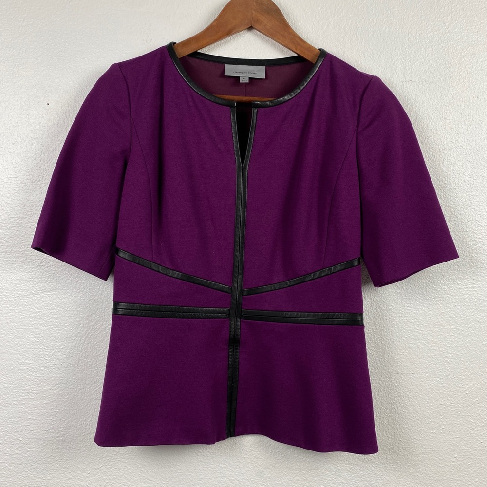 Classiques Entier Womens Size XS Leather Trim Blouse Plum Classic Timeless Mod